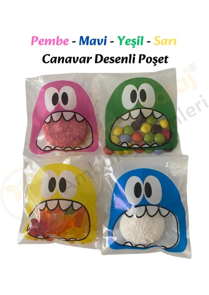 250 Adet 4 Renkli Canavar Desenli Cake Pop & Kurabiye Poşeti - 10X15 cm fiyatları