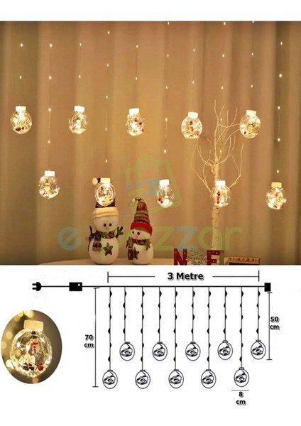 3 mt Kardan Adam Figürlü Yılbaşı Organizasyon Konsept Süsleme 10 Top Perde LED 8 Mod LED 220V Fişli modelleri