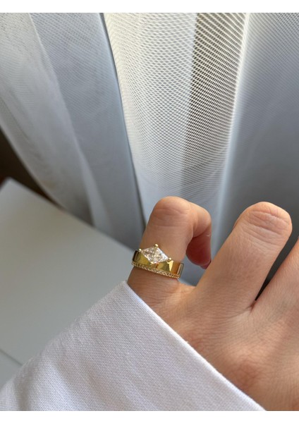 Çelik Taşlı Serçe Parmak Yüzük (Ayarlanabilir)