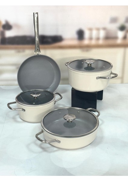 Cornhill 7 Parça Seramik Tencere Seti Krem