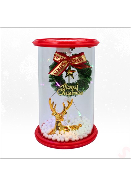 Yılbaşı LED Işıklı Geyikli Cam Fanus, 13CM x 8,5cm