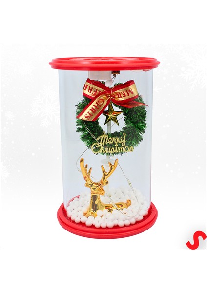 Yılbaşı LED Işıklı Geyikli Cam Fanus, 13CM x 8,5cm modelleri