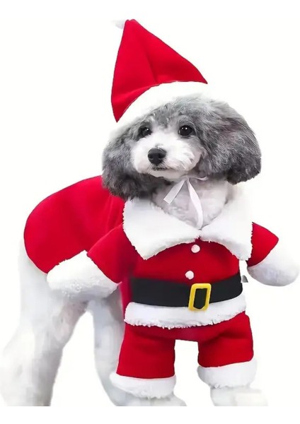 Şenlikli Noel Baba Köpek Kostüm Seti – Küçük Irklar Için Sıcak Polyester Tulum, Kazak Tasarım Evcil Hayvan Kıyafeti-L Beden