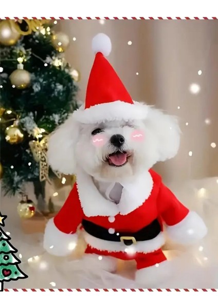 Şenlikli Noel Baba Köpek Kostüm Seti – Küçük Irklar Için Sıcak Polyester Tulum, Kazak Tasarım Evcil Hayvan Kıyafeti-L Beden fiyatları