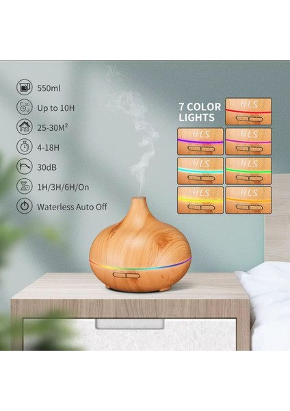 Aroma Difüzör Gece Işığı 7 LED Nemlendirici Kumandalı 550 ml Buhar Makinesi modelleri