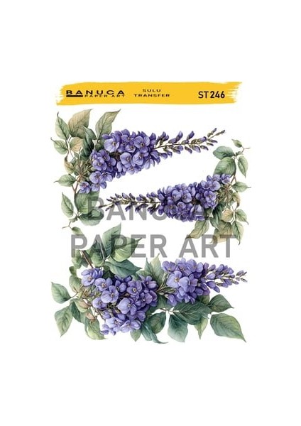 ST246 Mor, Dalında Çiçek Desenli 25*35 cm Açık Zemin Sulu Transfer