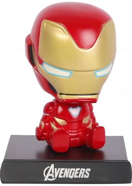 Marvel Iron Man Demir Adam Sallanan Kafalı Figür Biblo Telefon Tutucu Dekoratif Masa Süsü