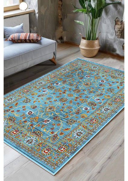 Mavi Kalın Dokulu Kaymaz Taban Yıkanabilir Halı ve Yolluk Seti fiyatları