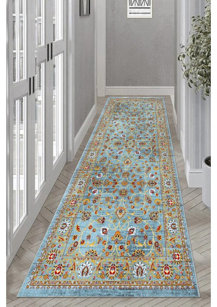 Mavi Kalın Dokulu Kaymaz Taban Yıkanabilir Halı ve Yolluk Seti fırsatları