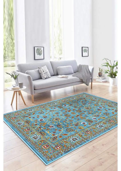 Mavi Kalın Dokulu Kaymaz Taban Yıkanabilir Halı ve Yolluk Seti indirimleri