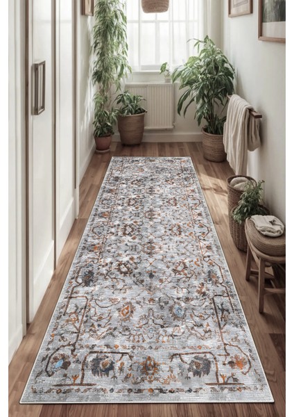 Gri Kalın Dokulu Kaymaz Taban Yıkanabilir Halı ve Yolluk Seti modelleri