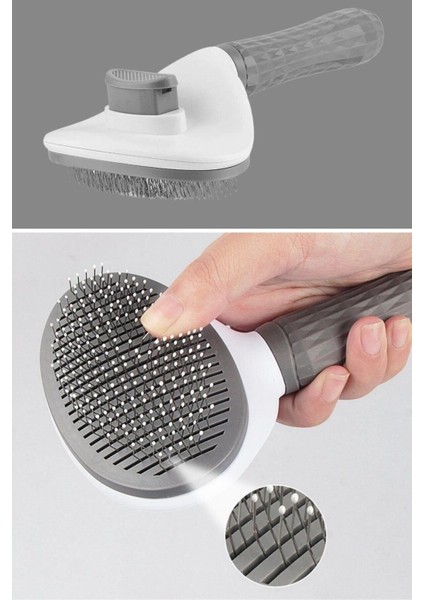 Kedi Köpek Tüy Toplayıcı Kendini Temizleyebilen Ergonomik Rahat Evcil Hayvan Tarağı Gri