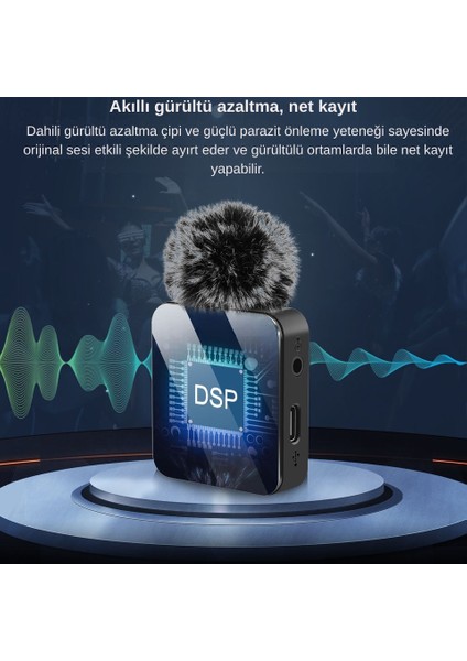 Kablosuz Yaka Mikrofonu Dsp+Anc | 360° Çok Yönlü Ses Alımı | Type-C/lightning Uyumlu | Gürültü Engelleme | Profesyonel Yayın & Çekim Mikrofonu