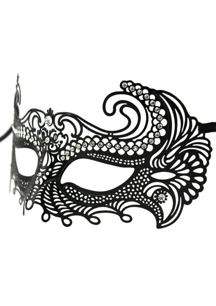 Siyah Renk Lazer Kesim Üzeri Kristal Taşlı Metal Balo Parti Venedik Maskesi fiyatları