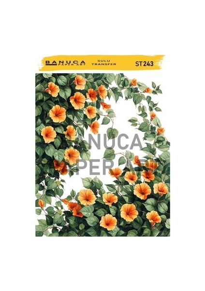 ST243 Turuncu Köşe Çiçek Desenli 25*35 cm Açık Zemin Sulu Transfer