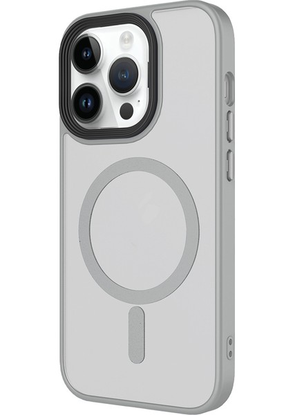 iPhone 14 Pro Kılıf Mat Arka Yüzey Wireless Şarj Özellikli Zore Flet M-Safe Kapak - Gri modelleri