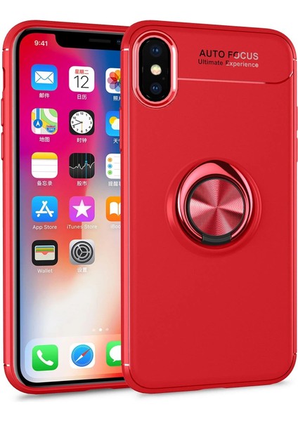 iPhone Xs Kılıf Range Yüzüklü Silikon - Kırmızı - NX1170-8106