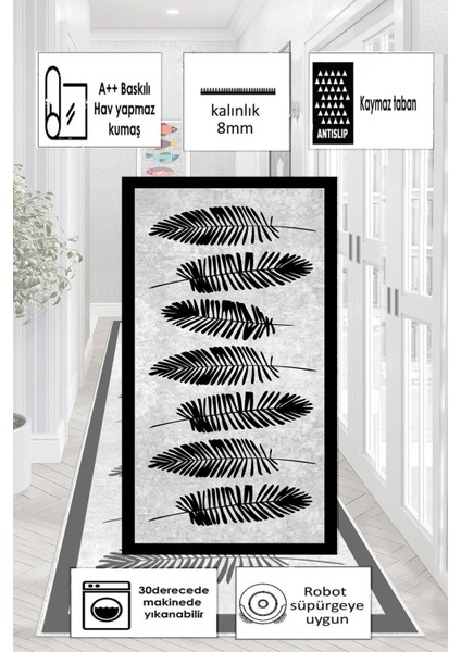 Kaymaz Taban Yıkanabilir Dijital Baskı Mutfak Halısı Siyah modelleri