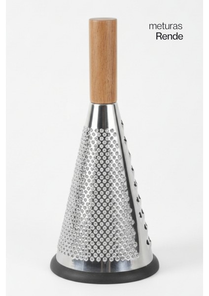 Ahşap Saplı Modern Paslanmaz Çelik Koni Rende 24 x 12 cm