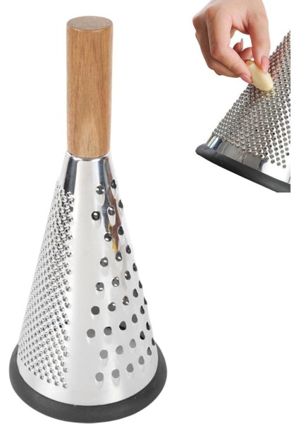 Ahşap Saplı Modern Paslanmaz Çelik Koni Rende 24 x 12 cm