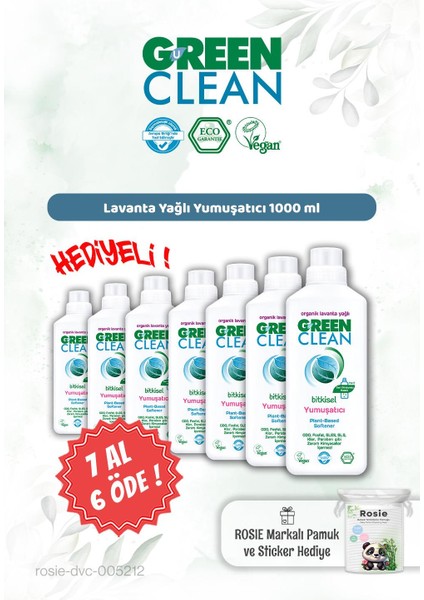 Green Clean Lavanta Yağ. Yumuşatıcı 7 Al 6 Öde 1000 ml ve Rosie Hediye