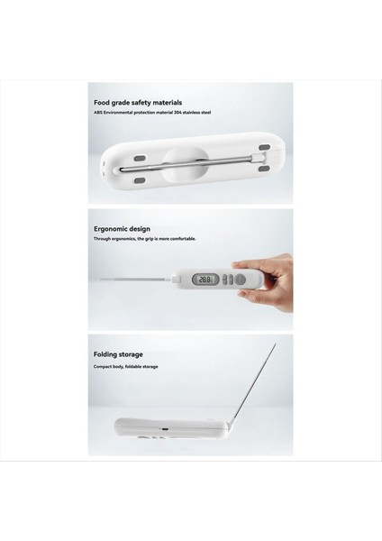Gıda Termometresi LCD Dijital Şarj Edilebilir Termometre Açık Dış Mekan Barbekü Et Gıda Termometresi (Yurt Dışından)