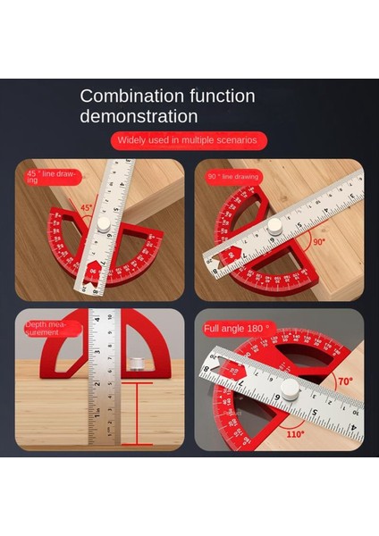 Çok fonksiyonlu açı hükümdar 45/90 derece yarı dairesel ölçüm alüminyum alaşım hareketli açı cetvel açısı bulucu 12inch (Yurt Dışından) fırsatları