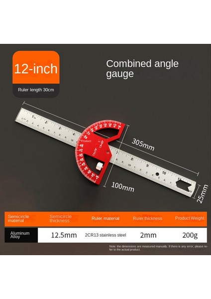 Çok fonksiyonlu açı hükümdar 45/90 derece yarı dairesel ölçüm alüminyum alaşım hareketli açı cetvel açısı bulucu 12inch (Yurt Dışından) indirimleri