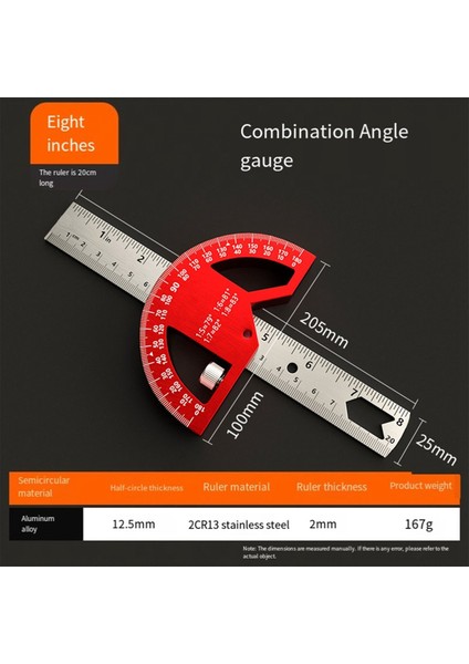 Çok fonksiyonlu açı hükümdar 45/90 derece yarı dairesel ölçüm alüminyum alaşım hareketli açı cetvel açısı bulucu 8 inç (Yurt Dışından) indirimleri