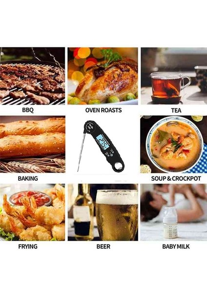 Et Termometresi Anında Okuma Termometresi Dijital Gıda Termometresi Arka Işığı LCD Ekran Katlanabilir Uzun Prob A (Yurt Dışından) fiyatları