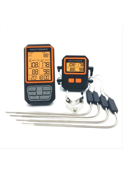 4 Prob Arka Işığı LCD Ekran 100M Kablosuz Aralık Dijital Mutfak Pişirme Barbekü Fırın Termometresi Alarmlı (Yurt Dışından)