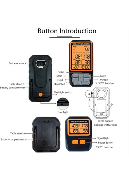 4 Prob Arka Işığı LCD Ekran 100M Kablosuz Aralık Dijital Mutfak Pişirme Barbekü Fırın Termometresi Alarmlı (Yurt Dışından) fiyatları