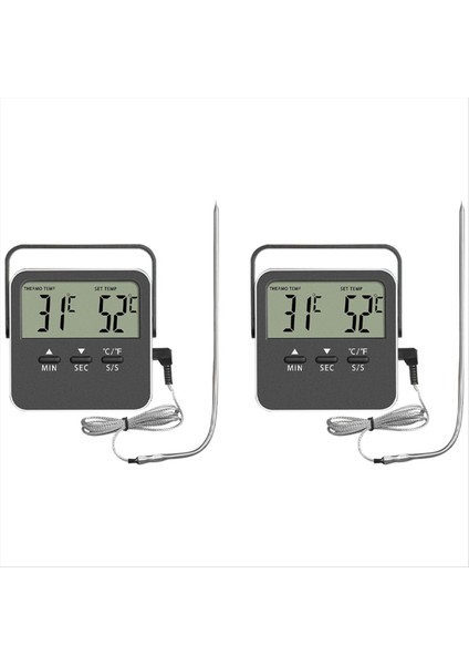 Dijital Gıda Termometresi Pişirme Sıcaklığı Alarm Pişirme Zamanlayıcı LED Ekran Paslanmaz Çelik Prob Siyah (Yurt Dışından)