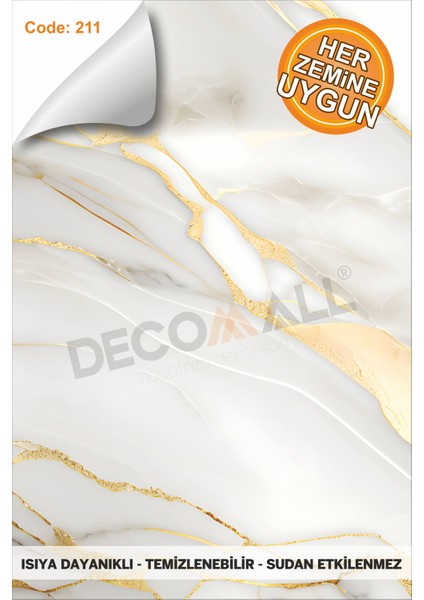 Suya Dayanıklı Mutfak Banyo Zemin Mermer Mobilya Fayans Yapışkanlı Folyo Kaplama Code 211