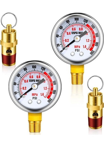 4pcs Hava Kompresörü Tahliye Basınç Emniyet Valfi ve Hava Gösterge Seti 1/4in Npt Hava Tank Valfi 0-200 Psi Hava Basınç Göstergesi (Yurt Dışından)