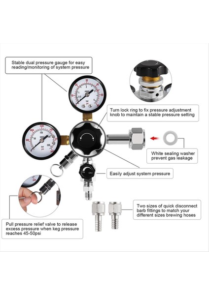 CGA-320 Keg Regülatörü 1/4inch ve 5/16 Inç Konektörlü Kegeratör Basınç Regülatörü Için Çift Aşamalı Gösterge Co2 Regülatörü (Yurt Dışından) fırsatları
