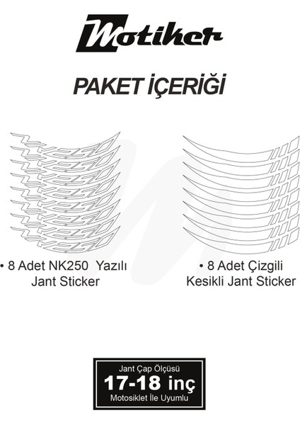 Cfmoto NK250 Geniş Jant Sticker Modeli 16'lı Beyaz fırsatları