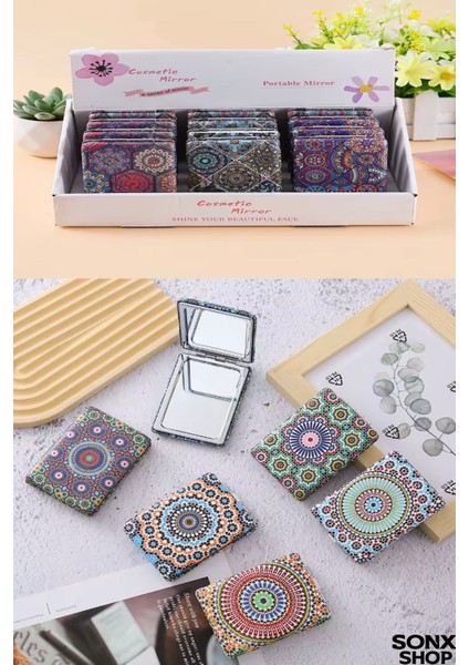 6’lı Mandala Desenli Katlanabilir Çift Taraflı Makyaj Aynası Seti – Kompakt Çanta Aynası