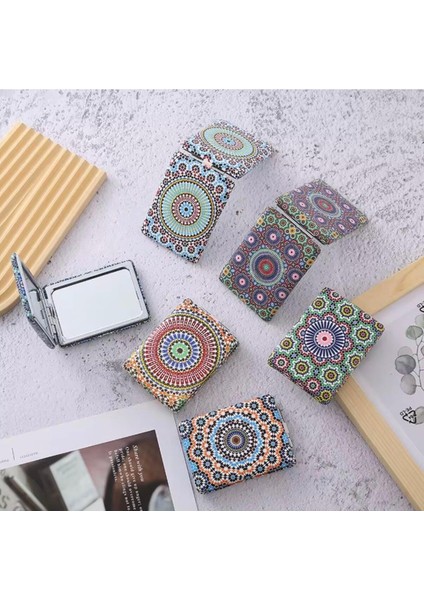 6’lı Mandala Desenli Katlanabilir Çift Taraflı Makyaj Aynası Seti – Kompakt Çanta Aynası