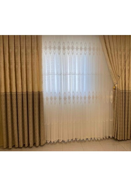Nis Yakut Vizon Bej 1/3 Sık Pile Fon Perde Apm