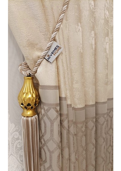 Nis Yakut Vizon Bej 1/3 Sık Pile Fon Perde Apm fırsatları