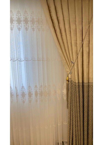 Nis Yakut Vizon Bej 1/3 Sık Pile Fon Perde Apm