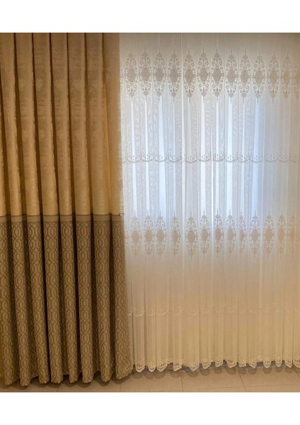 Nis Yakut Vizon Bej 1/3 Sık Pile Fon Perde Apm