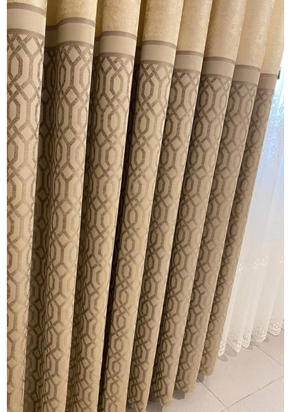 Nis Yakut Vizon Bej 1/3 Sık Pile Fon Perde Apm