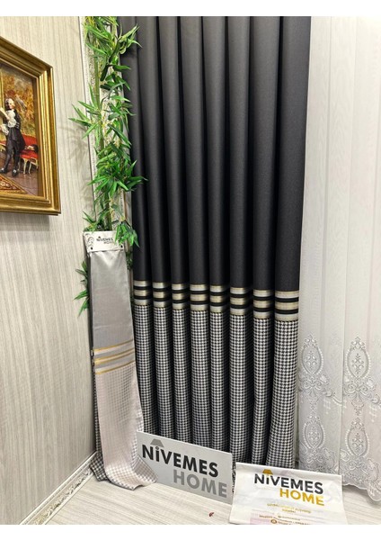 Nivemeshome Didim FT671537 V-902 Siyah 1/3 Sık Pileli Fon Perde Apm