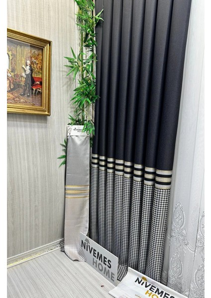 Nivemeshome Didim FT671537 V-902 Siyah 1/3 Sık Pileli Fon Perde Apm