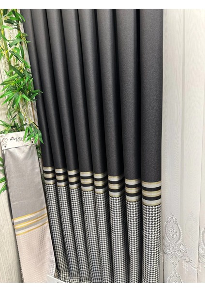 Nivemeshome Didim FT671537 V-902 Siyah 1/3 Sık Pileli Fon Perde Apm