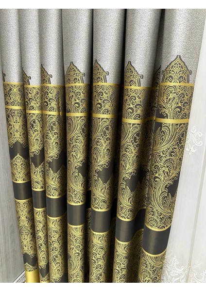 Nivemeshome Gönen Gri-Gold 671539 V-2503 1/3 Sık Pileli Fon Perde Apm