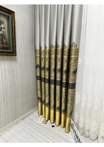 Nivemeshome Gönen Gri-Gold 671539 V-2503 1/3 Sık Pileli Fon Perde Apm