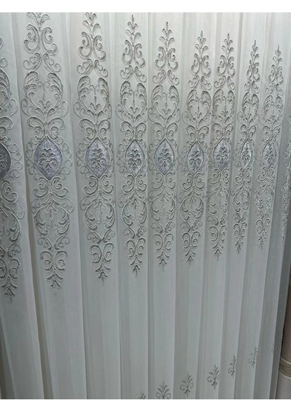 Nivemeshome Uranyum V-6113 Gümüş Detaylı 1/3 Sık Pileli Tül Perde Apm